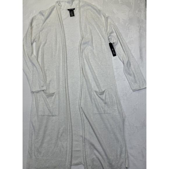 Nic Zoe Long Cardigan Women’s Sz L Open Front Cotton Cashmere Rolled Hem Duster - Picture 2 of 10
